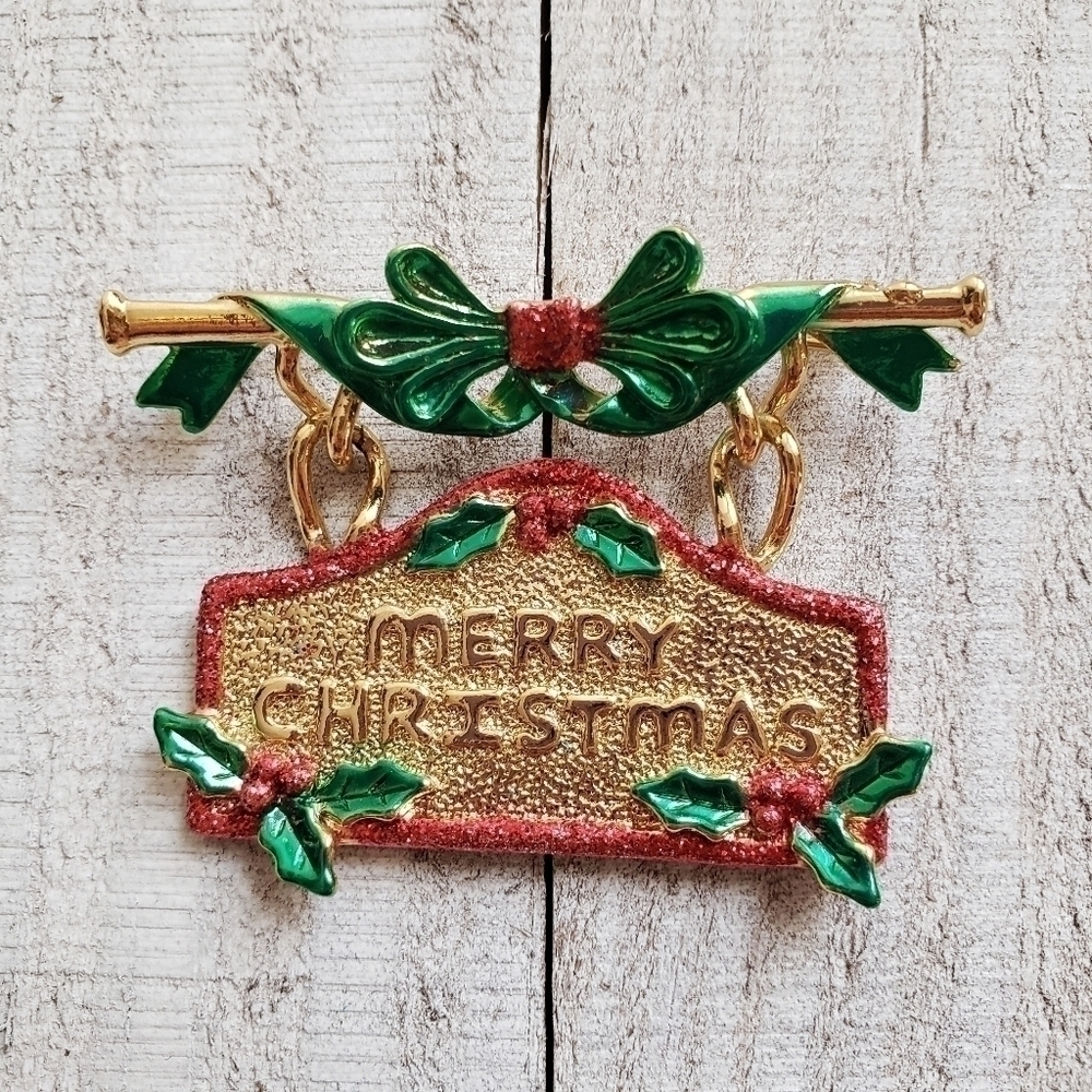 Vintage AJC Swinging Merry Christmas Brooch